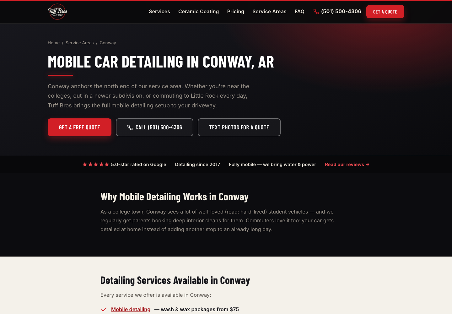 Tuff Bros Conway Arkansas mobile detailing city page